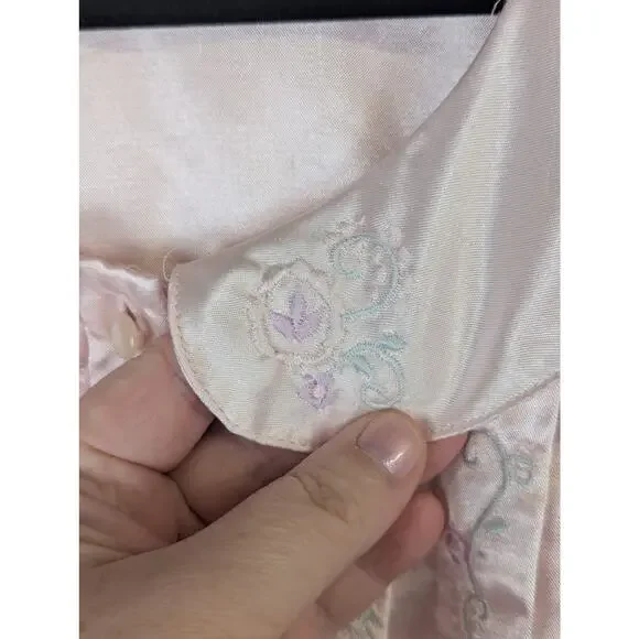 Vtg Nicole Pastel Pink Granny Sleep Shirt Chemise Large Long Sleeve Flowers - Picture 3 of 10